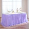 108in Lavender Tulle Table Skirts for Rectangle Tables 6/8/4ft, 2-Layer Gold Grim Lilac Purple Ruffle Tulle Tutu Cloth Table Skirt 9ft for Mermaid Birthday Party Baby Shower Dessert(No Table Cover) view 2