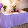 108in Lavender Tulle Table Skirts for Rectangle Tables 6/8/4ft, 2-Layer Gold Grim Lilac Purple Ruffle Tulle Tutu Cloth Table Skirt 9ft for Mermaid Birthday Party Baby Shower Dessert(No Table Cover) view 4