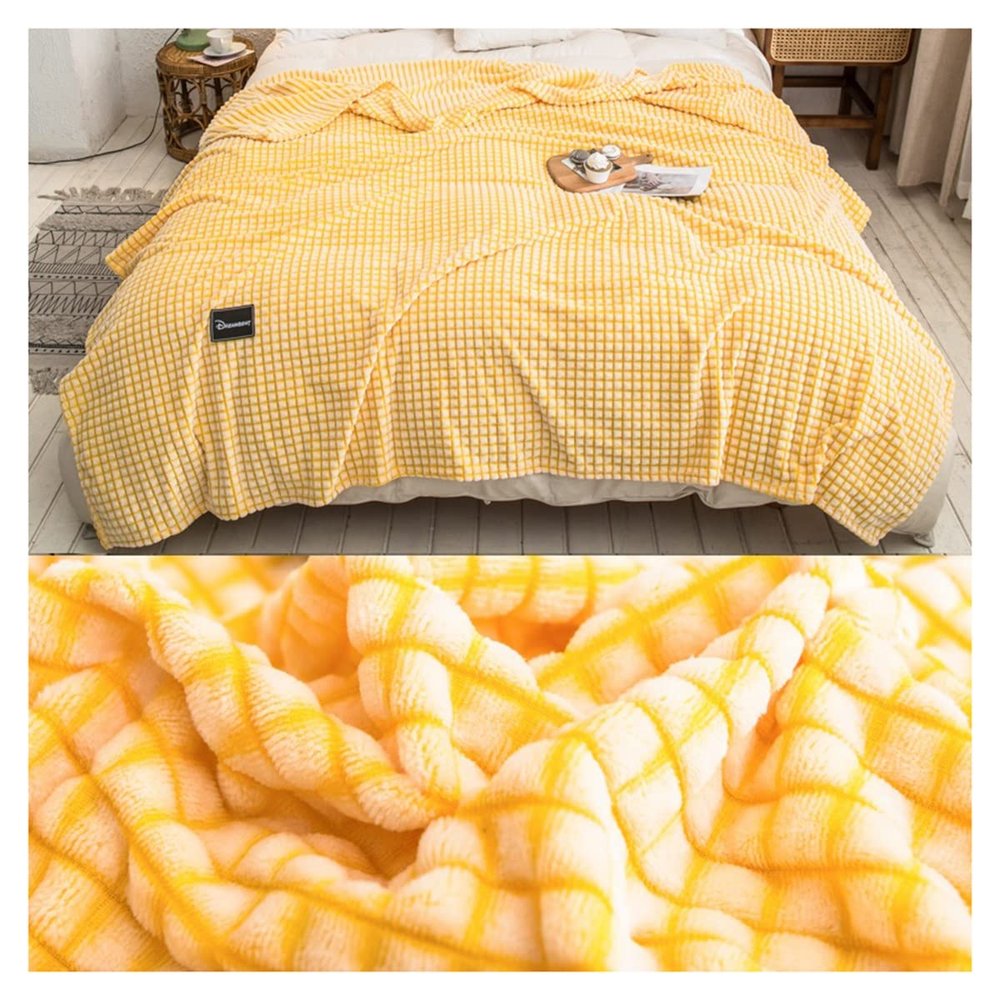 Bannr Blanket Queen Size Soft Warm Thicken Flannel Blankets, Blankets Winter Bedspread Double Blanket Travel Pillows (Color : Yellow, Size : 200x230cm)