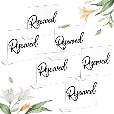 Bucherry 6 Pcs Black Reserved Table Signs 3.9 x 3.5" for Wedding Acrylic Reserved Seating Signs Clear Acrylic Stands with Cursive Letters for Chairs Wedding Party Meeting Restaurant Ceremony Office
