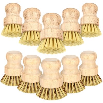 12 Pcs Bamboo Dish Brush, Wooden Scrubber Sisal Bristle Kitchen Wood Brushes for Cleaning Mini Dish Scrubber for Food Pan Pot Sink Fruit and Vegetable Wash