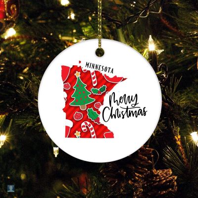 Christmas Ornament Merry Christmas Minnesota State Customized Round Ceramic Ornament Minnesota State for Boys Girls Round Ceramic Christmas Decoration