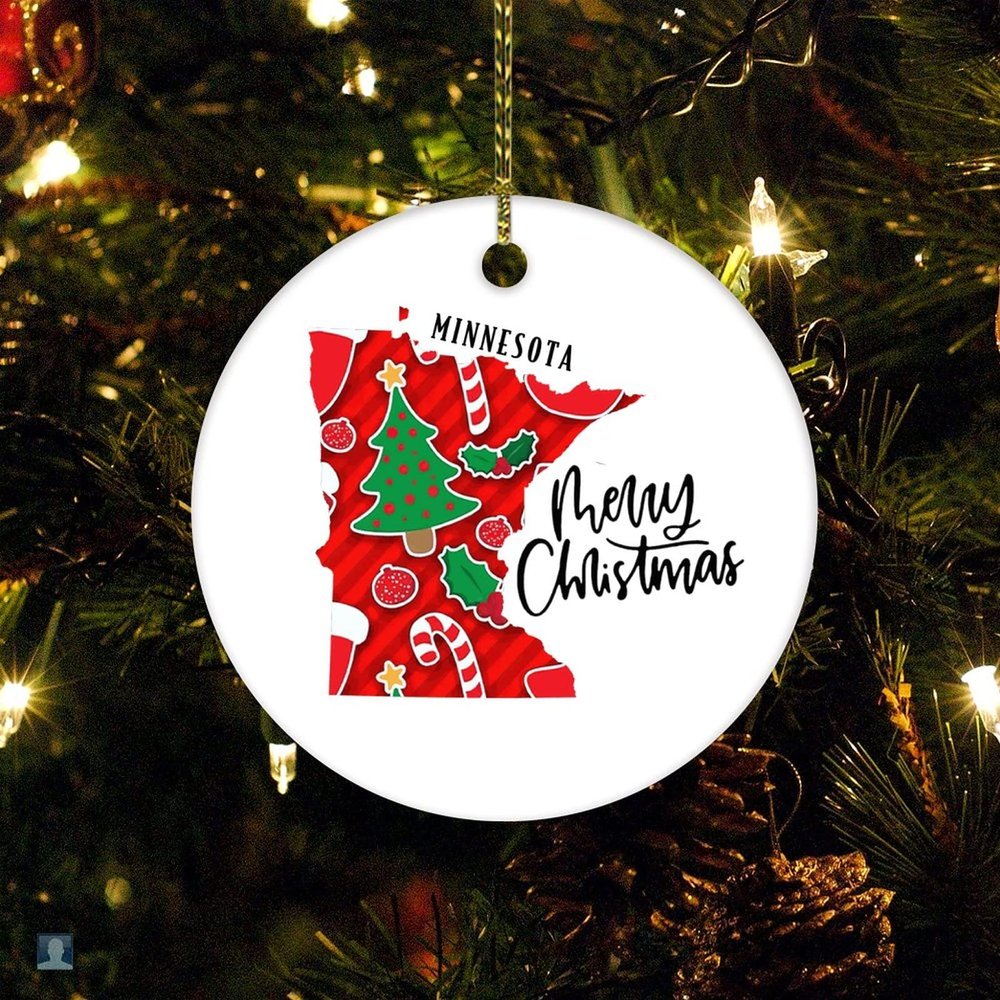 Christmas Ornament Merry Christmas Minnesota State Customized Round Ceramic Ornament Minnesota State for Boys Girls Round Ceramic Christmas Decoration