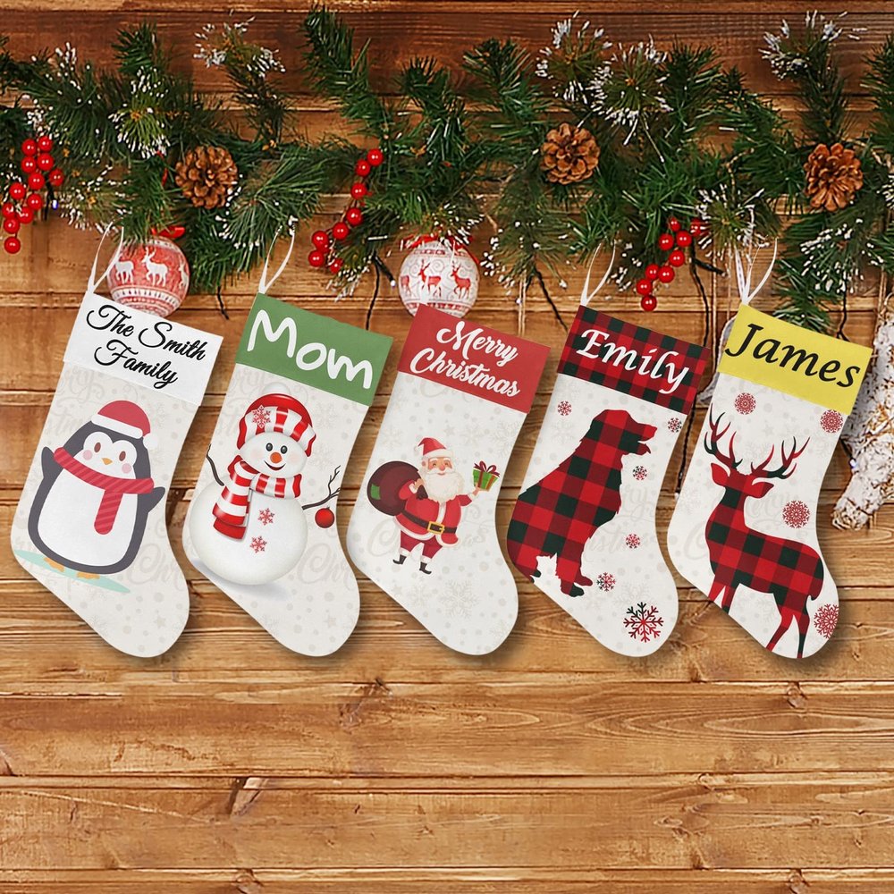 Boffihuxaw Personalized Christmas Stockings Set of 5 Custom Family Stockings with Name Customized Xmas Holiday Decor