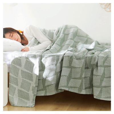 Blanket Queen Size Chunky Knit Blanket Throw Cotton Sofa Cover Toweling Coverlet Throw Blanket Travel Pillows (Color : Green, Size : 200X230cm)