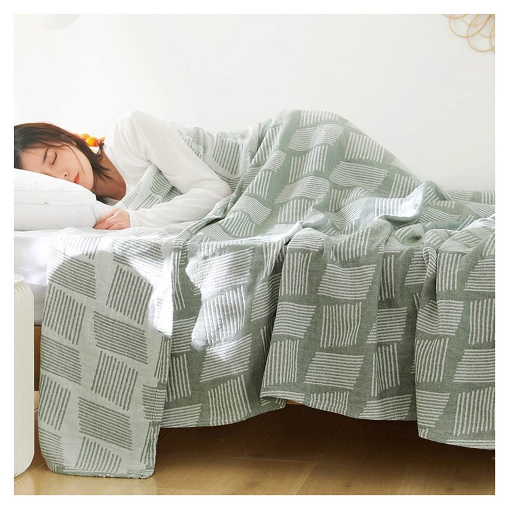 Blanket Queen Size Chunky Knit Blanket Throw Cotton Sofa Cover Toweling Coverlet Throw Blanket Travel Pillows (Color : Green, Size : 200X230cm)