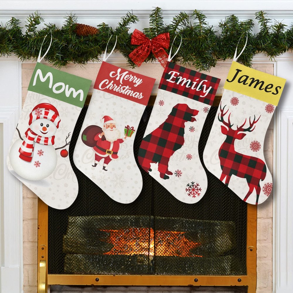 Boffihuxaw Personalized Christmas Stockings Set of 4 Custom Family Stockings with Name Customized Xmas Holiday Decor