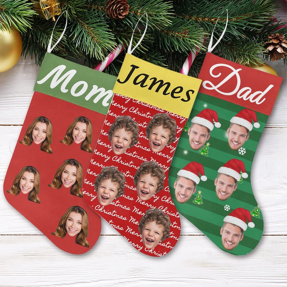 Boffihuxaw Personalized Christmas Stockings Set of 3 Custom Family Stockings with Photo Face Name Customized Xmas Holiday Decor