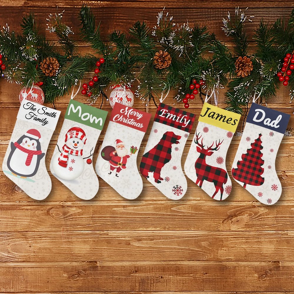 Boffihuxaw Personalized Christmas Stockings Set of 6 Custom Family Stockings with Name Customized Xmas Holiday Decor