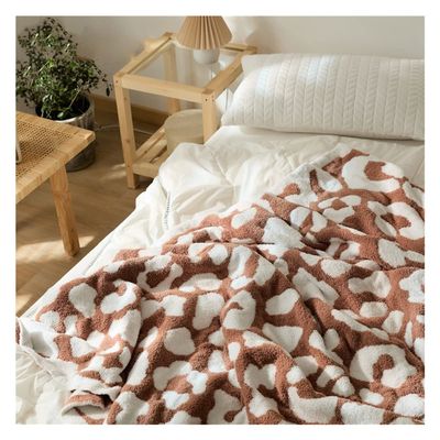 Bannr Blanket Queen Size Fluffy Blanket Throw, Knitted Leopard Print Blankets Winter Warm Microfiber Plaid Travel Pillows (Color : Big Brown White, Size : 130x160cm)