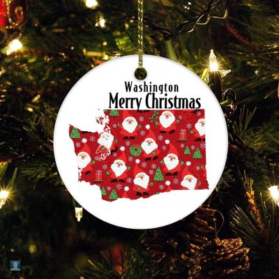 Ornament Merry Christmas Washington State 2022 Ornament Washington Home Xmas Tree Decorations Flat Circle Ceramic Ornament 3 Inch Keepsake for Friends,Family
