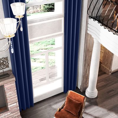 20ft Extra Long Curtains with Soft Texture,Dark Navy,Grommet Top Decorative Drapes Privacy for 2 Story House,Great Room, High Ceiling (1 Panel,52 x 240 Inch)