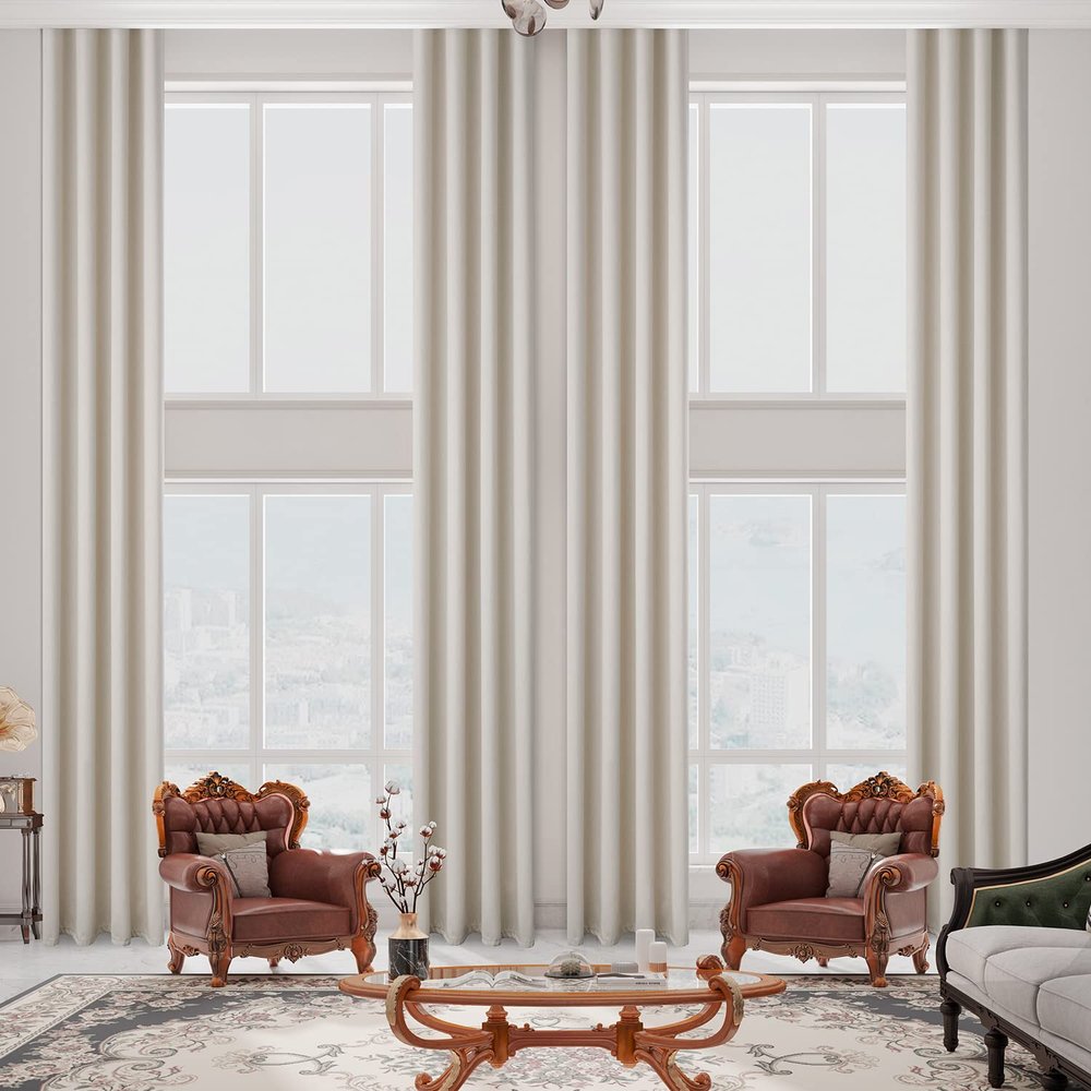 100% Blackout Faux Linen Extra Long Curtain 14ft Length,Luxurious Solid Grommet High Woven Elegant Linen Drape for 2 Story House,High Living Room,High Ceiling(Ivory,1 Panel,52 x 168 Inch)
