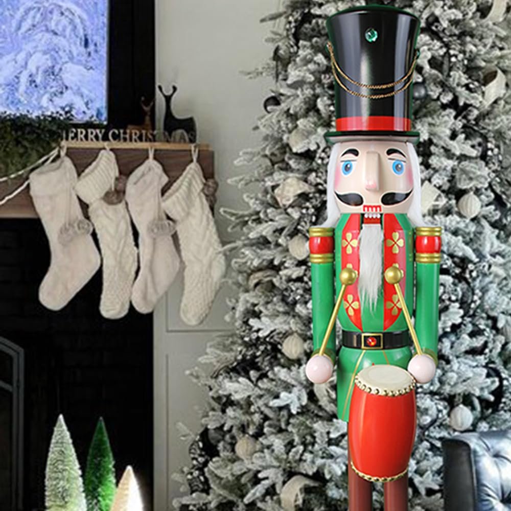 CDL 4feet high Christmas Nutcracker Drummer Wooden Large Nutcracker Figurine Drummer Soldier Christmas Decorations for Front Door Porch Fireplace Commercial Decorations for Hotel Lobby YK37