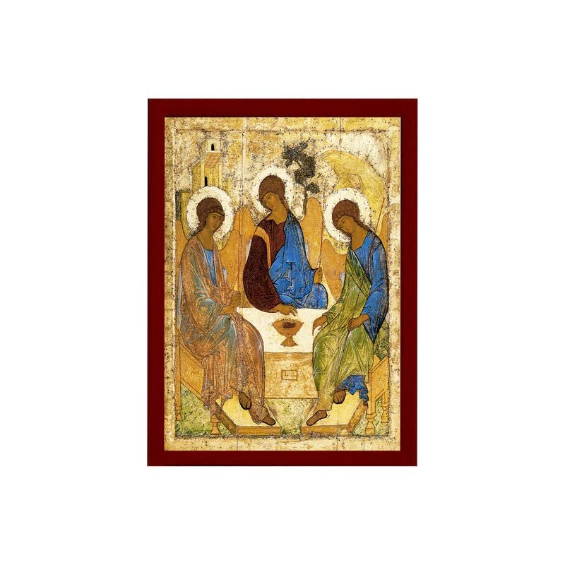 Abraham's Hospitality icon Rublev Handmade Greek Orthodox Icon of The Holy Trinity, Byzantine Art Wall Hanging Wood Plaque, Religious Decor 20x27cm