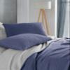 Organic Cotton 4-Layer Muslin Oversized 95 x 125 Inch Bedspread, No Fringes, Pre-Washed Soft Lightweight Breathable Bed & Sofa Cover (Blue & Off White) view 3
