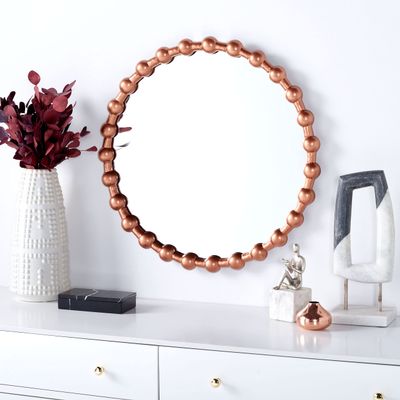 25-inch Round Brushed Copper Mirror 25" W X 1.8" D H Brown Modern Contemporary Hooks Included
