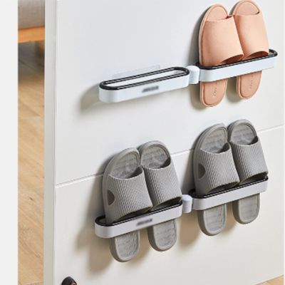 CTVR Wall Mounted Slipper Holder, Folding Shoe Shelf, 3 in 1 Plastic Shoe Hanging, Door Slippers Organizer Rack, Multifunction Towel Stand, 2 Pieces