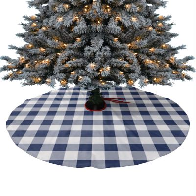 Christmas Tree Skirt 48 Inches Large Christmas Skirt Tree, Rustic Navy White Checkered Buffalo Plaid Tree Skirt Christmas Decorations for Fireplace Party Holidays Indoor Outdoor Blue Pattern Farmhouse