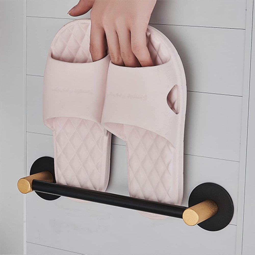 CTVR Hanging Slippers Rack, Aluminium Alloy Shoe Holder, Hanging Shoe Stand, Bathroom Self Adhesive Shoe Hanger Storage Organizer, Multifunction Towel Bar (Size : 30.5 * 5.5 * 6cm)
