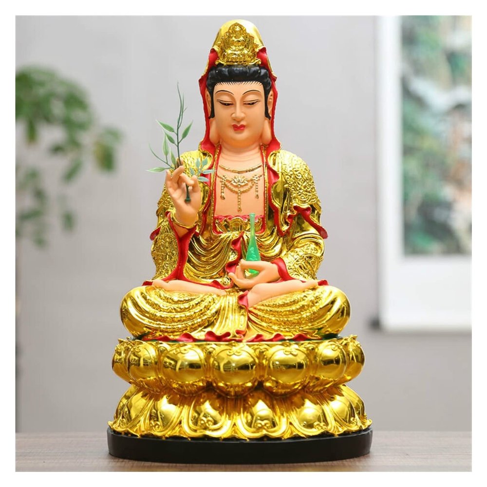 KIZQYN Guan Yin Statue Decorative Statue Guan Yin Seated Lotus Sculpture Resin Guanyin Buddha Statue Chinese Home Worship Statue Feng Shui Gift Lucky Buddha Statue (Size : 19Inch)
