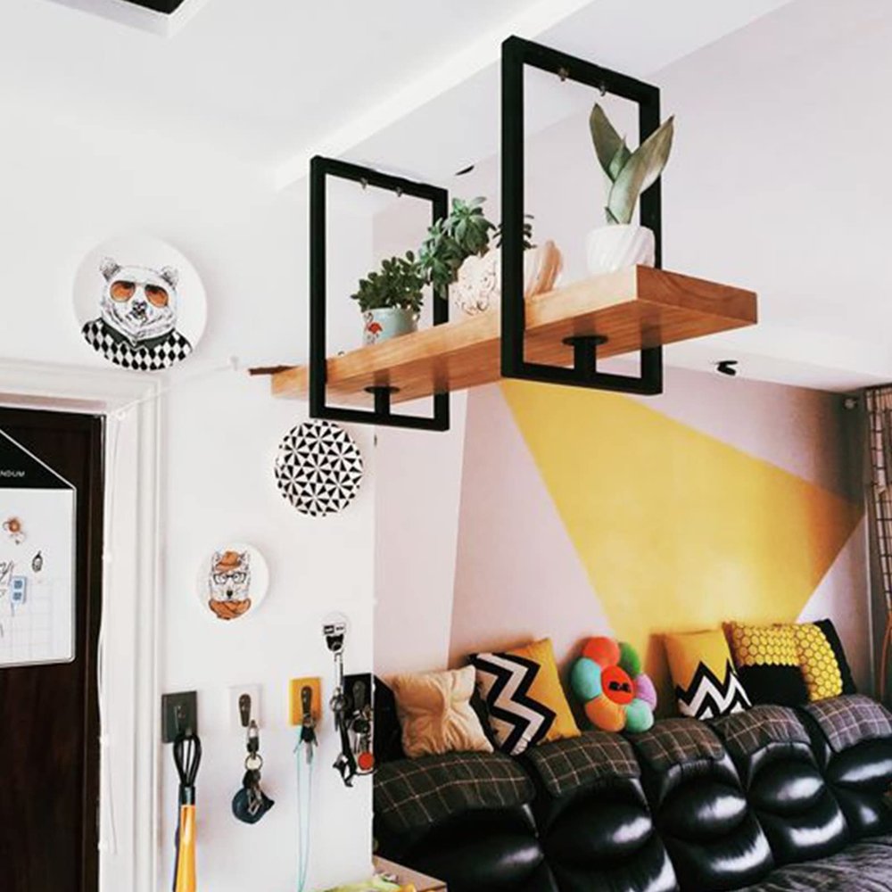 Drsyffsup Ceiling Mounted Projector Shelf Hanging Rack Wall Shelves Wine Holder Wooden Bar Front Restaurant Kitchens Ceiling Partition Wall Mount Flower Pot Stand Storage (Size : 60x30x50cm)