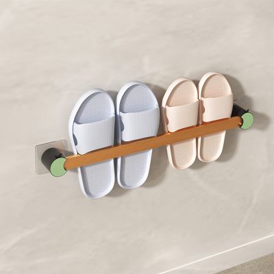 Wall Mounted Shoe Holder, Slippers Rack, Bathroom Self Adhesive Shoe Hanger Storage Organizer, Multifunction Towel Bar, Store 1-6 Pairs (Color : Gold, Size : 68 * 5cm)