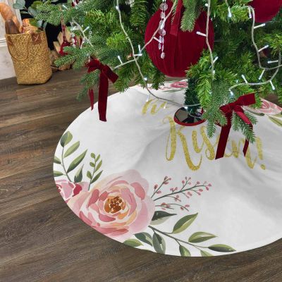 Christmas Tree Skirt 48 Inches Large Christmas Skirt Tree, Easter Floral Spring Tree Skirt Christmas Decorations for Fireplace Party Holidays Indoor Outdoor Golden He is Risen Blooming Flower