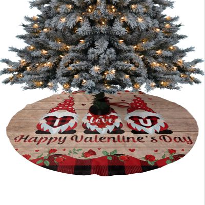 Christmas Tree Skirt 48 Inches Large Christmas Skirt Tree, Valentine's Gnomes Tree Skirt Christmas Decorations for Fireplace Party Holidays Indoor Outdoor I Love You Vintage Wood Plaid Valentine's Day
