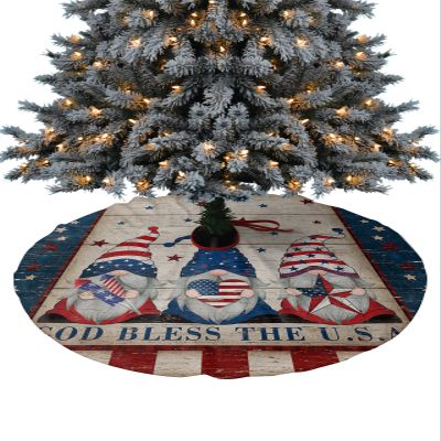 Christmas Tree Skirt 48 Inches Large Christmas Skirt Tree, 4th of July Gnomes Tree Skirt Christmas Decorations for Fireplace Party Holidays Indoor Outdoor Vintage Wood Patriot Independence Day