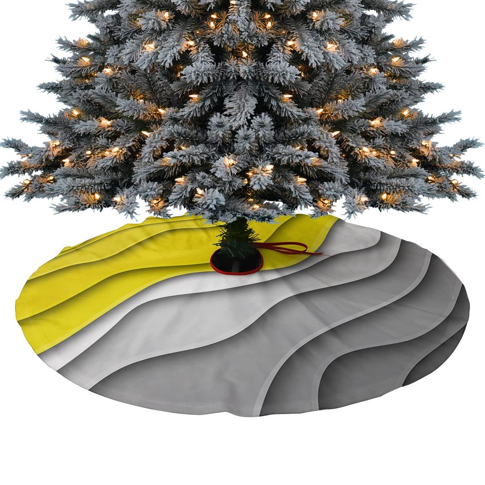 Christmas Tree Skirt 48 Inches Large Christmas Skirt Tree, Yellow Grey Ombre Tree Skirt Christmas Decorations for Fireplace Party Holidays Indoor Outdoor Modern Geometric Abstract Aesthetics Cream