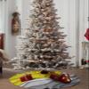 Christmas Tree Skirt 48 Inches Large Christmas Skirt Tree, Yellow Grey Ombre Tree Skirt Christmas Decorations for Fireplace Party Holidays Indoor Outdoor Modern Geometric Abstract Aesthetics Cream view 4