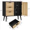 Iwell Storage Cabinet with Rattan Door & 3 Drawers, Rattan Cabinet with Adjustable Shelf, Sideboard Buffet Cabinets with Storage, Entryway Cabinets, for Living Room, Dining Room, Entryway, Black view 3