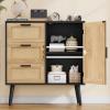 Iwell Storage Cabinet with Rattan Door & 3 Drawers, Rattan Cabinet with Adjustable Shelf, Sideboard Buffet Cabinets with Storage, Entryway Cabinets, for Living Room, Dining Room, Entryway, Black view 4