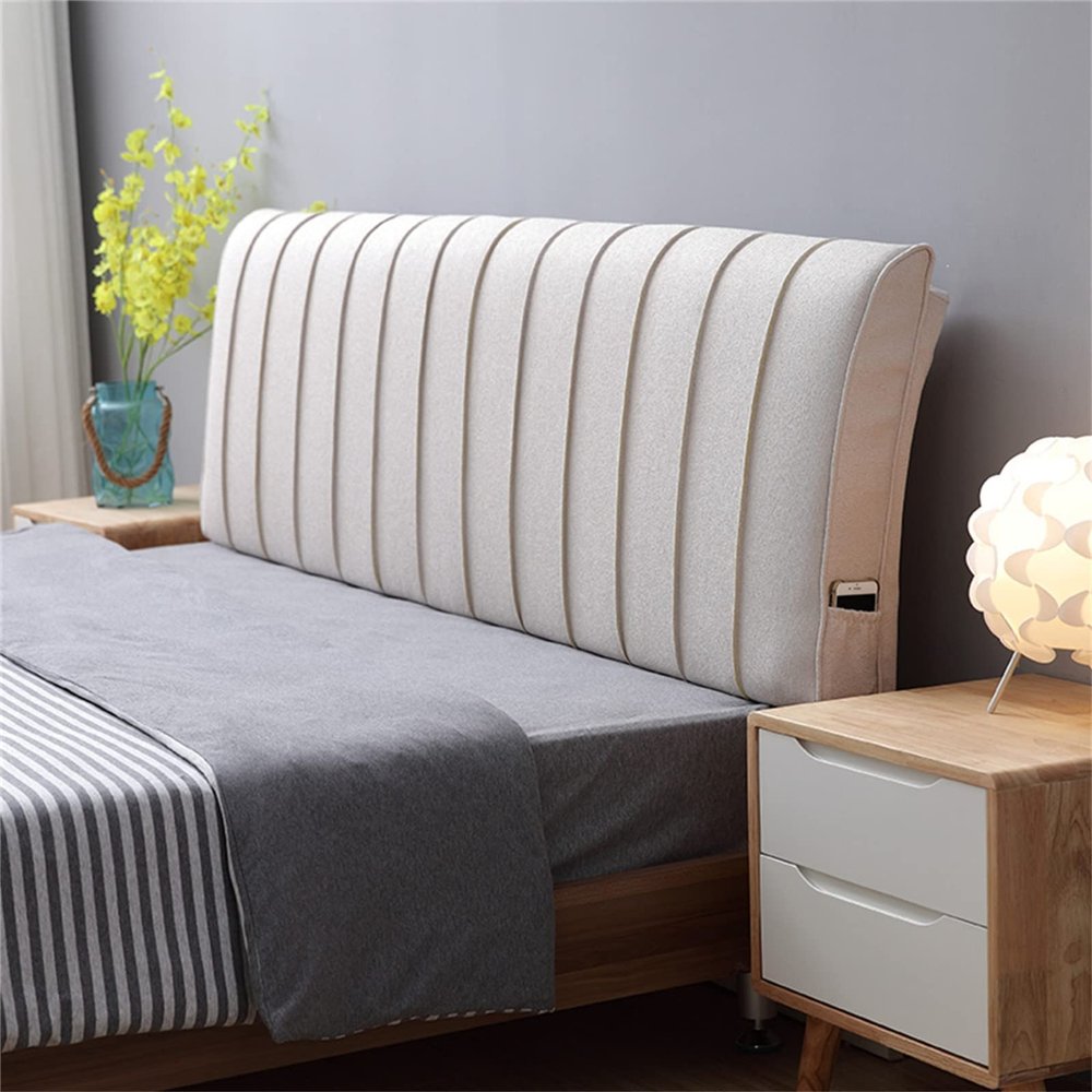 Linen Bed Backrest Headboard Cushion Large Bolster Reading Pillow Day Bed Bolster Lumbar Support Pad Removable Headboard Cover for Dorm Bench Bunkbed,D,No headboard King 70.8"
