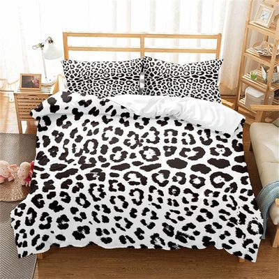 Animal Leopard Duvet Cover Cheetah Print Bedding Set Soft Quilt Cover White and Black Twin Comforter Cover with 1 Pillowcase (no Comforter)