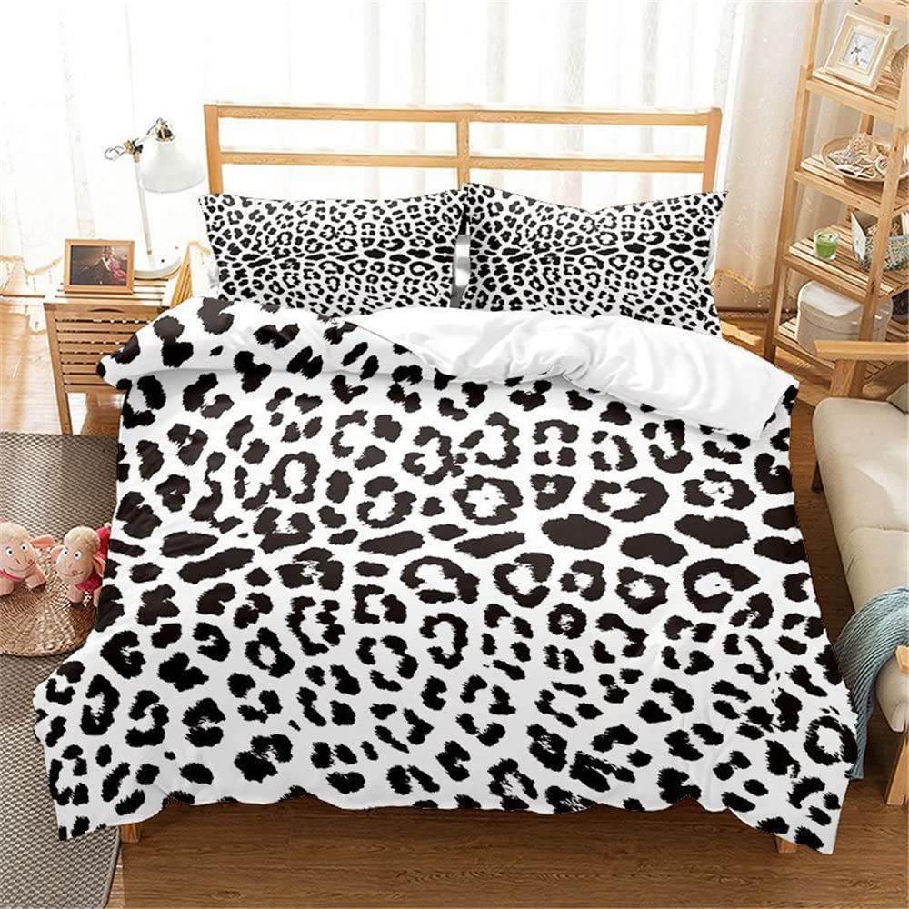 Animal Leopard Duvet Cover Cheetah Print Bedding Set Soft Quilt Cover White and Black Twin Comforter Cover with 1 Pillowcase (no Comforter)