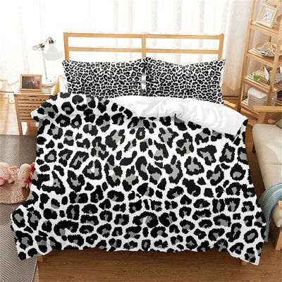 Animal Leopard Duvet Cover Cheetah Print Bedding Set Soft Quilt Cover White and Black Twin Comforter Cover with 1 Pillowcase (no Comforter)