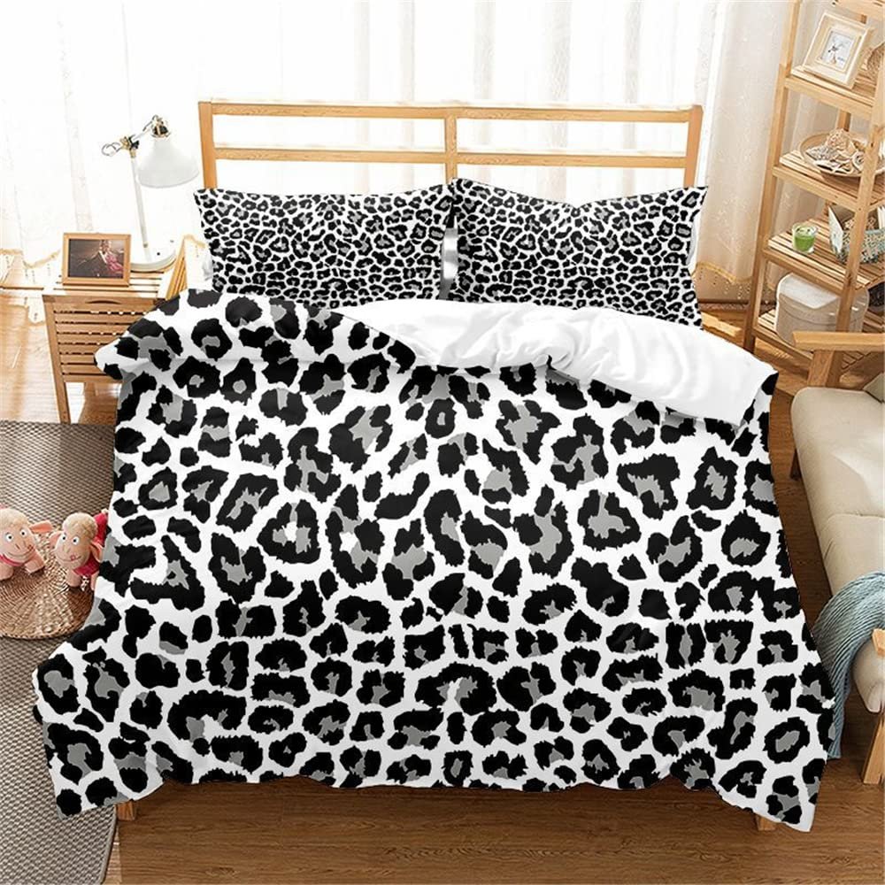 Animal Leopard Duvet Cover Cheetah Print Bedding Set Soft Quilt Cover White and Black Twin Comforter Cover with 1 Pillowcase (no Comforter)
