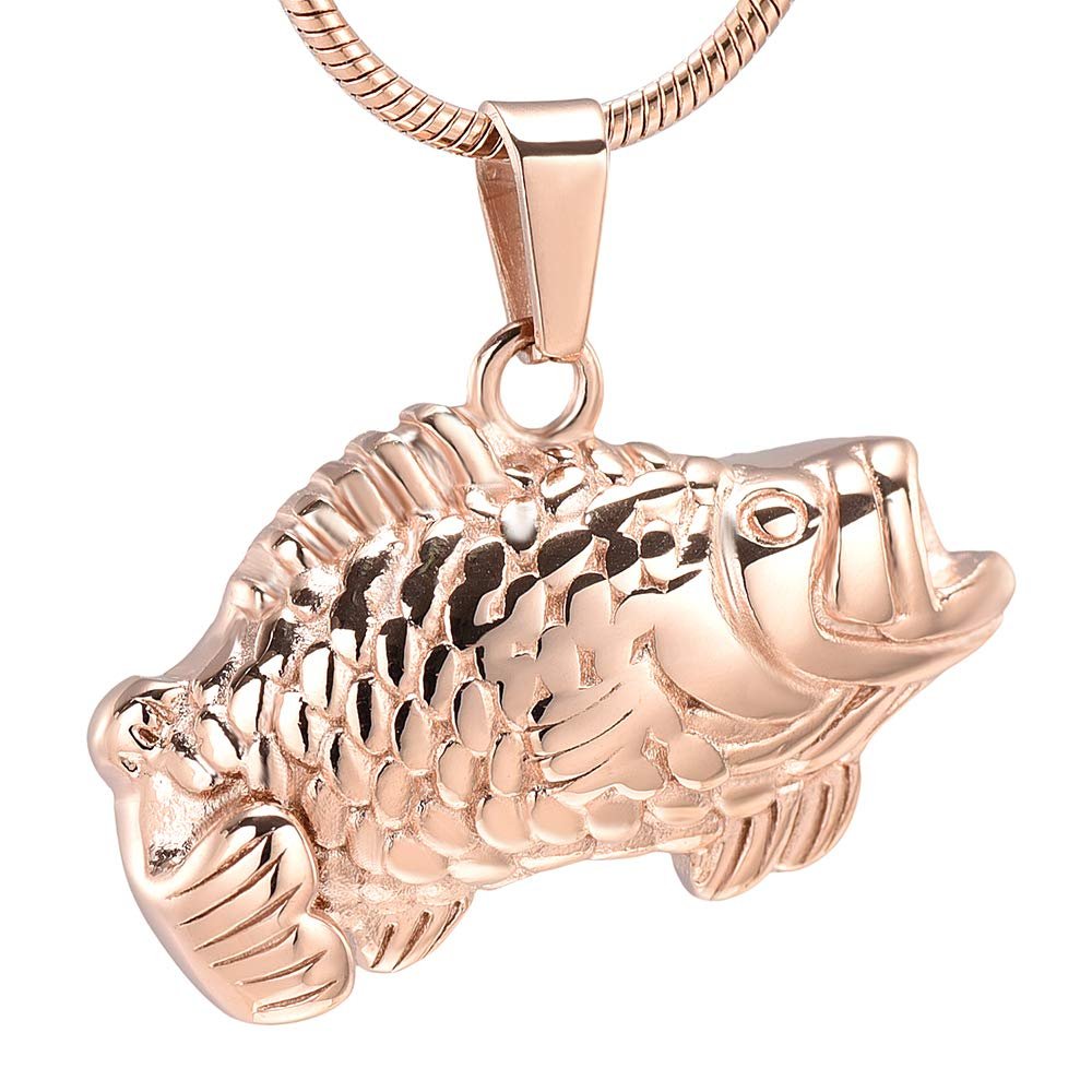 SHEIL Fish Cremation Jewelry Stainless Steel Memorial Ashes Necklace Holder Keepsake Funeral Urn Pendant for Pet Casket