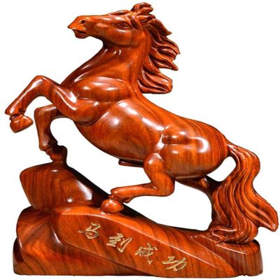 CFLNYC Home Decor Home Office Dcor Collectible Figurines Sculptures Ornament, Woodcarving Success Horse to Mahogany Crafts