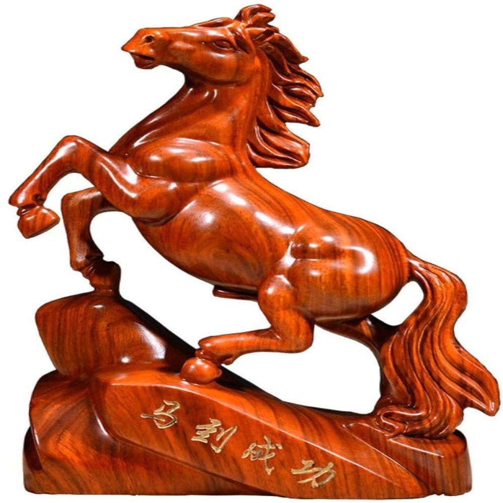 CFLNYC Home Decor Home Office Dcor Collectible Figurines Sculptures Ornament, Woodcarving Success Horse to Mahogany Crafts