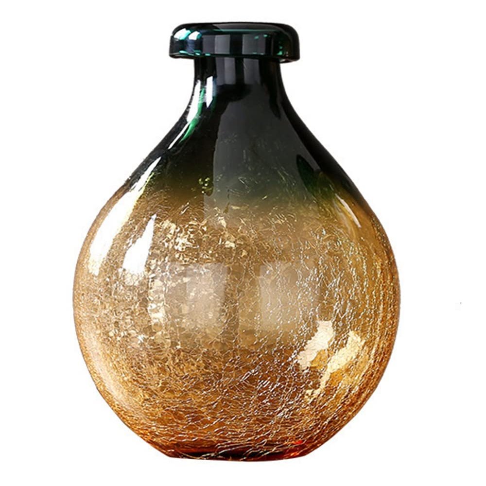 CFLNYC Home Decor Glass Vase Ice Cracked Thick Glass Vases, Modern American Living Room Dining Table Hydroponic Flower Ornament Home Office Decor Desktop Vases Plant Holder