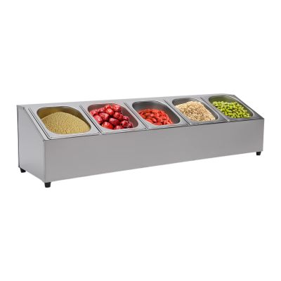 TFCFL Spice Rack Shelf,One Row Stainless Steel Organizer Stand with five food containers and Lids,Kitchen Pantry Countertop Spice Holder for Seasoning Sauce Jam Fruits Ingredients (5-Pan)