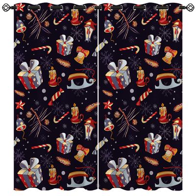 ONINUO Christmas Blackout Curtains for Living Room Decor, Holiday Xmas Snowflake New Year Present Boxes Grommet Thermal Insulated Drapes Darkening Window Curtain for Bedroom Living Room, 63 x 63 Inch