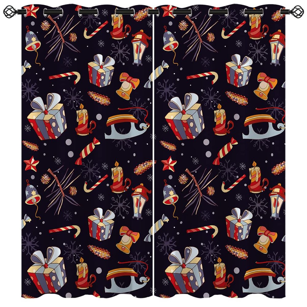 ONINUO Christmas Blackout Curtains for Living Room Decor, Holiday Xmas Snowflake New Year Present Boxes Grommet Thermal Insulated Drapes Darkening Window Curtain for Bedroom Living Room, 63 x 63 Inch