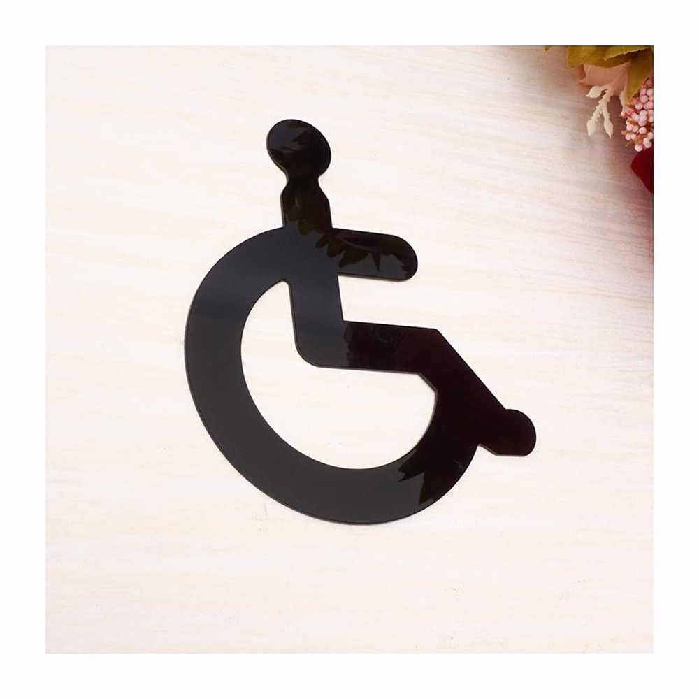 MOZTO Acrylic Wheelchair Disabled Toilet Mirrored Door Sign 3D Mirror Surface Wall Sticker, for Public Toilet (Color : Black, Size : 20cm (8in) Height)