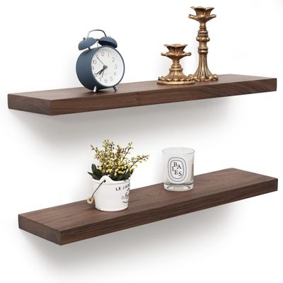 Axeman Walnut Floating Shelves for Wall - 24 Inch Wide x 6 Inch Deep Solid Walnut Wood Shelves Set of 2 - Natural Wooden Shelves for Room Wall Decor