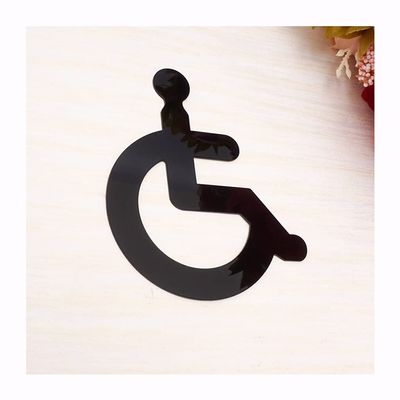 MOZTO Acrylic Wheelchair Disabled Toilet Mirrored Door Sign 3D Mirror Surface Wall Sticker, for Public Toilet (Color : Black, Size : 15cm (6in) Height)