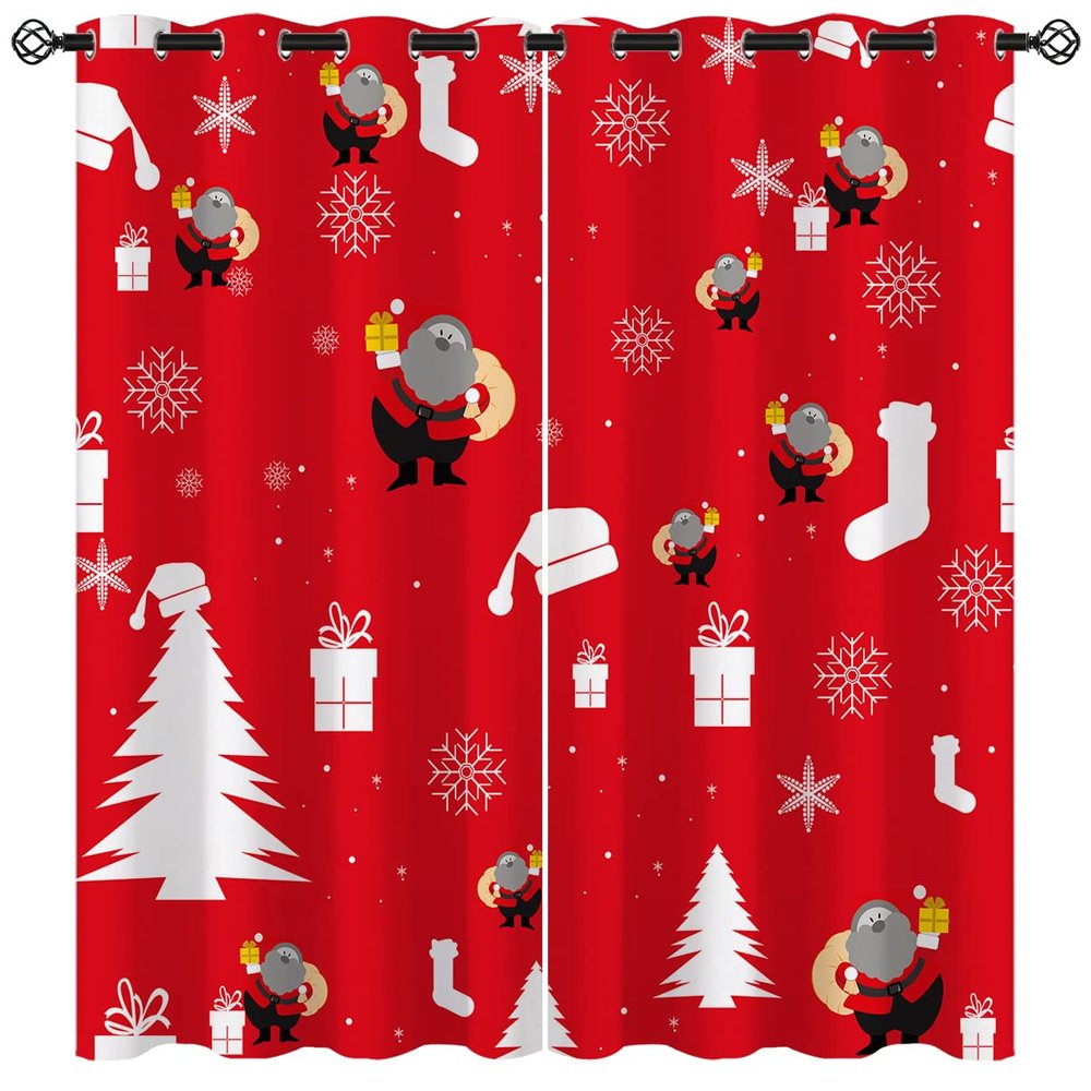 ONINUO Christmas Blackout Curtains for Living Room Decor, Pine Xmas Tree Snowflake Cute Red Winter Grommet Thermal Insulated Drapes Darkening Window Curtain for Bedroom Living Room, 63 x 63 Inch